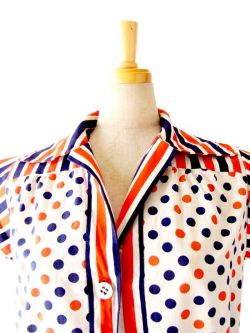 ヨーロッパ古着　フランス買い付け　トリコロール　ドット X ストライプ　60年代製　ヴィンテージ ワンピース :　13FC200