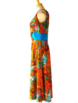 【美品】ロス買付70'sヴィンテージ 　ノースリーヴ　サマーワンピース:古着　A123【レトロデザイン】