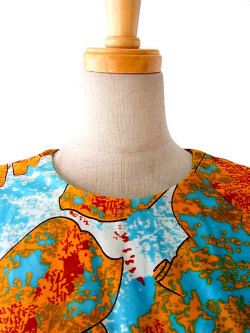 【美品】ロス買付70'sヴィンテージ 　ノースリーヴ　サマーワンピース:古着　A123【レトロデザイン】