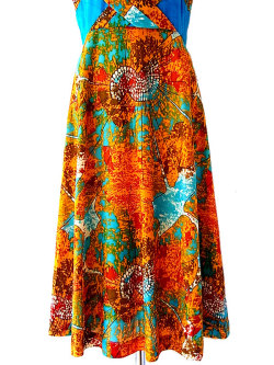 【美品】ロス買付70'sヴィンテージ 　ノースリーヴ　サマーワンピース:古着　A123【レトロデザイン】