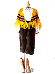 ロンドン買付　ヴィンテージ　イエローXブラウン ウール　ショール　ヨーロッパ古着