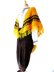 ロンドン買付　ヴィンテージ　イエローXブラウン ウール　ショール　ヨーロッパ古着