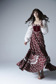 送料無料】アメリカ製 GUNNE SAX 編み上げ 花柄 バーガンディー
