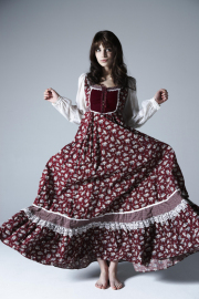送料無料】アメリカ製 GUNNE SAX 編み上げ 花柄 バーガンディー