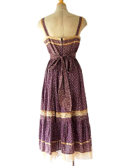 【送料無料】アメリカ製　GUNNE SAX 編み上げ　花柄　パープル　ヴィンテージ　ワンピース 【美品】