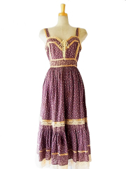【送料無料】アメリカ製　GUNNE SAX 編み上げ　花柄　パープル　ヴィンテージ　ワンピース 【美品】