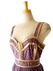【送料無料】アメリカ製　GUNNE SAX 編み上げ　花柄　パープル　ヴィンテージ　ワンピース 【美品】