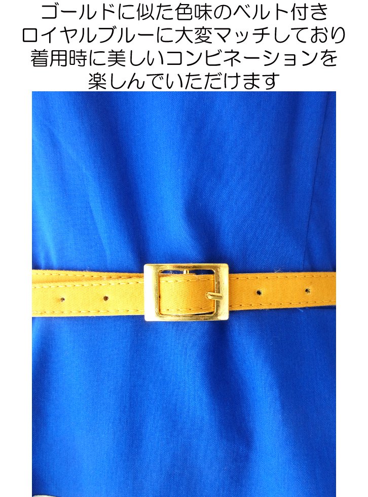 MODCLOTH ロイヤルブルー X ホワイト 水玉プリント ベルト付属 大人かわいい上品ワンピース MOD1