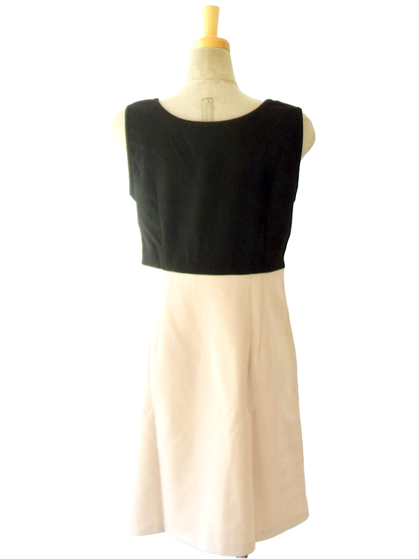 MODCLOTH クリーム X ブラック フロントリボンクラシックシルエット ドレスワンピース MOD2