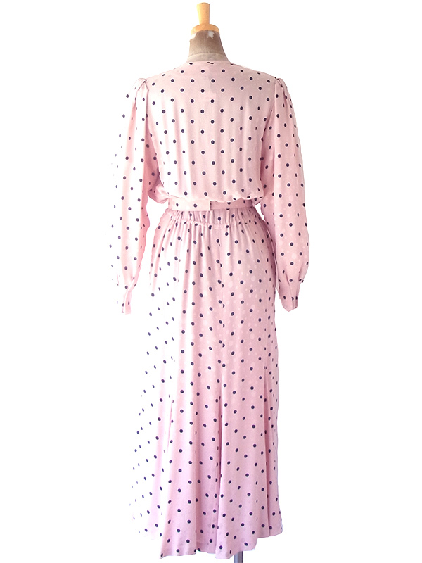 ヨーロッパ古着 ロンドン買い付け 60年代製 ピンク X ブラック 水玉 共布ベルト付き ヴィンテージ ドレス OD241