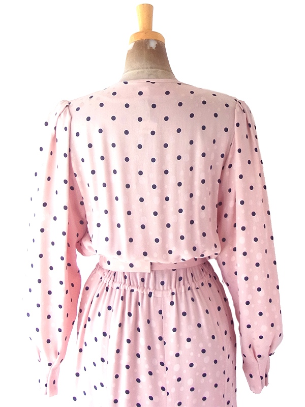 ヨーロッパ古着 ロンドン買い付け 60年代製 ピンク X ブラック 水玉 共布ベルト付き ヴィンテージ ドレス OD241