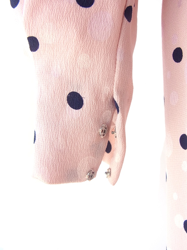 ヨーロッパ古着 ロンドン買い付け 60年代製 ピンク X ブラック 水玉 共布ベルト付き ヴィンテージ ドレス OD241