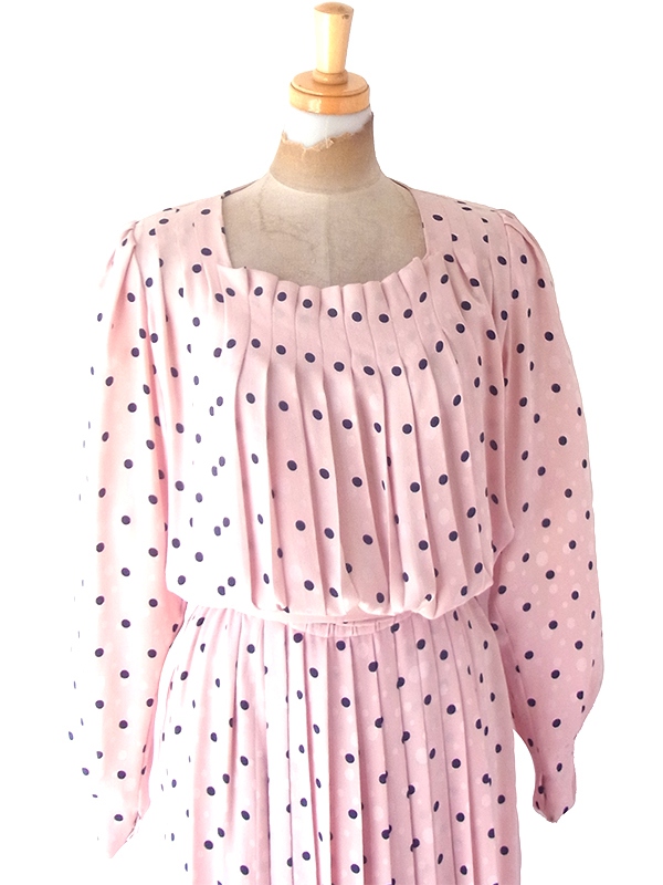 ヨーロッパ古着 ロンドン買い付け 60年代製 ピンク X ブラック 水玉 共布ベルト付き ヴィンテージ ドレス OD241