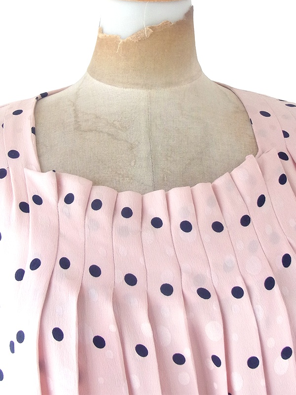 ヨーロッパ古着 ロンドン買い付け 60年代製 ピンク X ブラック 水玉 共布ベルト付き ヴィンテージ ドレス OD241