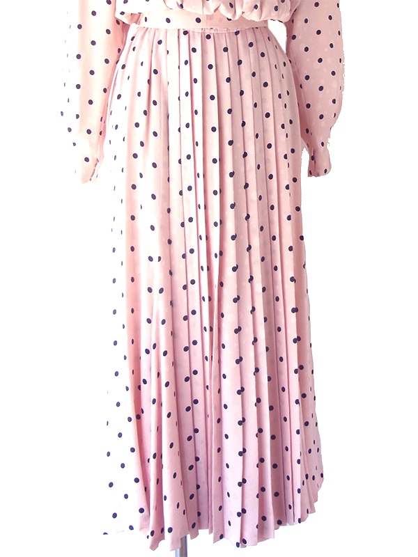 ヨーロッパ古着 ロンドン買い付け 60年代製 ピンク X ブラック 水玉 共布ベルト付き ヴィンテージ ドレス OD241